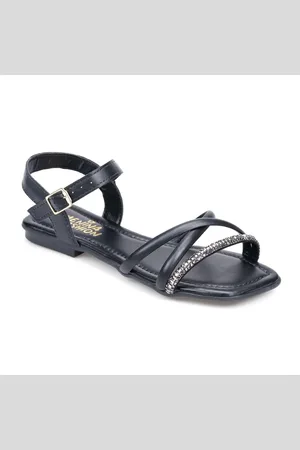 Menina Fashion Infantil - Rasteirinha Preta Tiras Cruzadas De Strass