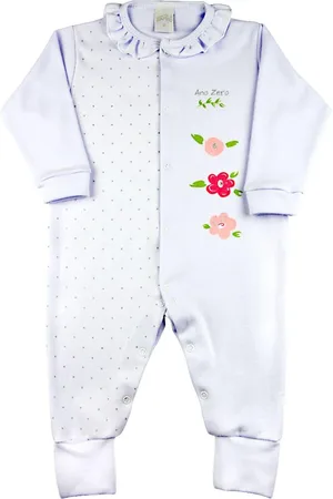 Ano Zero Infantil - Macacão Suedine Bolinhas e Flores