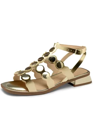 Santa Rosa Sandália Feminina Tachas Dourada Saltinho Baixo Grosso Conforto