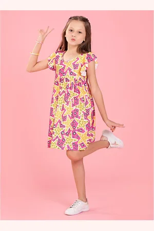 Molekada Infantil - Vestido Menina Com Babado Na Manga Estrela