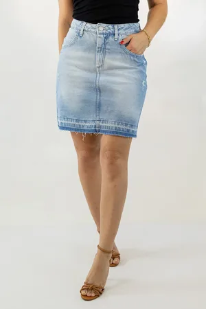 Anticorpus JeansWear Mini Saia Jeans Feminina Barra Desfiada Clara Anticorpus