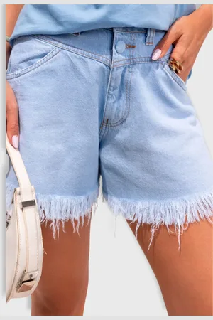 Revanche Shorts Jeans Gode Botão Forrado e Barra Desfiada Feminino Zierbena