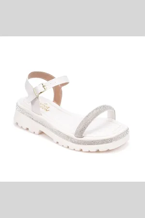 Menina Fashion Infantil - Sandália Salto Tratorado Tira De Strass Off White