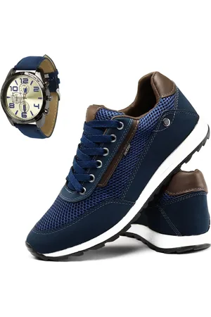 Ferrareto Calçados Kit Tênis Masculino Casual Respirável Jogger Conforto Com Relógio