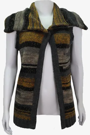 EMIGÊ Colete Bobstore Casual Tricô Listrado Tricolor Produto Gentilmente Usado