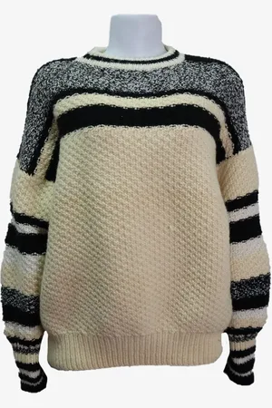 EMIGÊ Blusa Casual Tricô Listrado Creme Produto Gentilmente Usado