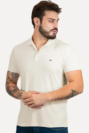 Tommy Hilfiger Polo Masculina Malha Liquid Cotton Essential Off-White