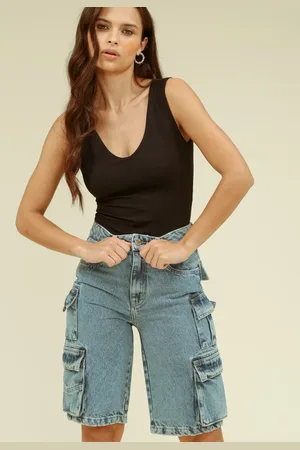 Pop Me Bermuda Jeans com Bolsos Cargo