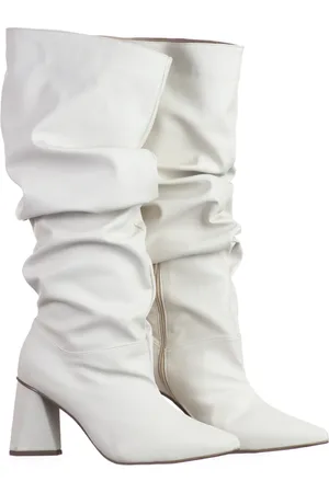 Flor da Pele Bota Feminina Slouchy Salto Médio Triangular 23021 Napa Off White OFFWHITE