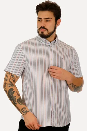 Tommy Hilfiger Camisa Masculina Manga Curta Regular Oxford Multi Stripes