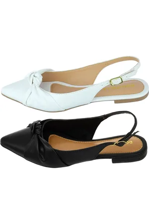 monté Kit 2 Pares Sapatilha Feminina Bico Fino Mule Slingback CM Calçados Nó e Branco