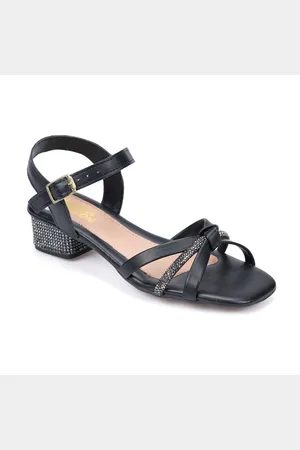 Menina Fashion Infantil - Sandália Salto Bloco De Strass Tira Laço Preta