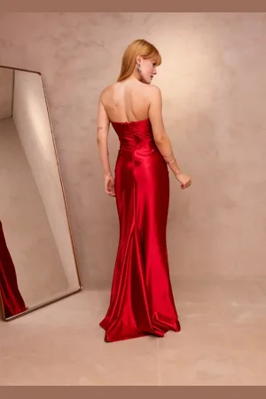 Cia do Vestido Vestido Longo de Festa Tomara que Caia Tubinho com Fenda Lívie Vermelho