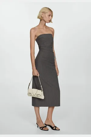 MANGO Vestido Midi Risca de Giz Grafite