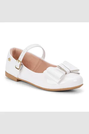 Menina Fashion Infantil - Sapatilha Menina Branca Laço Com Strass Bico Redondo