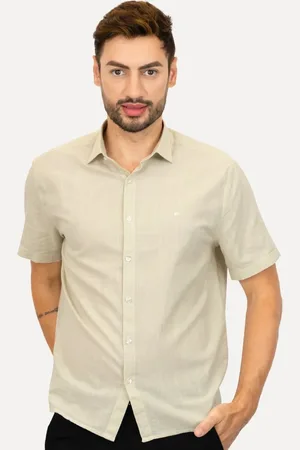 Ellus Camisa Masculina Regular Manga Curta Linen Like Surf New Italian Claro