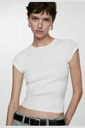 MANGO Camiseta Ajustada Lisa Off-White