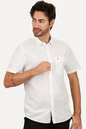 Tommy Hilfiger Camisa Masculina Regular Manga Curta Solid Poplin Branca