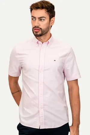 Tommy Hilfiger Camisa Masculina Manga Curta Regular Oxford Stripes Mescla