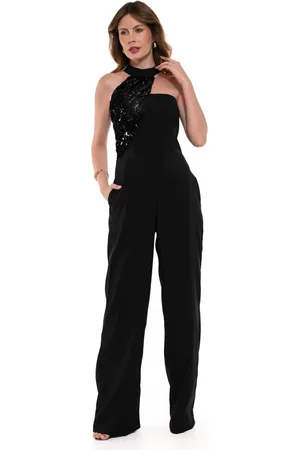 Bisô Macacão Pantalona Crepe/Paetê