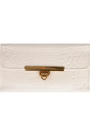 Andrea Vinci Carteira feminina de couro croco Kate 10,5x19,5cm - Marfim