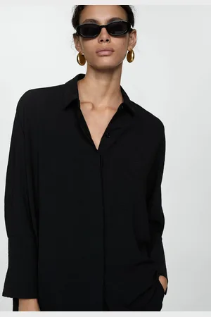 MANGO Camisa Reta Texturizada Preta