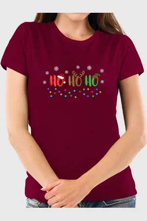 Benellys Camiseta Feminina Estampa Feliz Natal Ho Ho Ho Algodão Premium