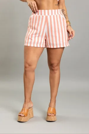 Lemier Jeans Shorts de Poliéster Listrado Com Forro Feminino Dialogo