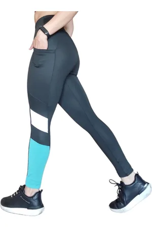 Heide Ribeiro Calça Legging Plus Size Three Colors Pocket Preto e Verde Piscina