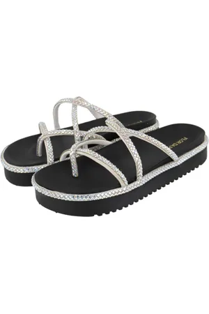 Flor da Pele Sandália Papete Feminina Flatform Tiras Stras Preta 199068