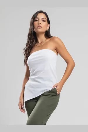 Vicbela Blusa Tomara Que Caia Assimétrica Fenda Lateral Canelada Moda Casual Feminina