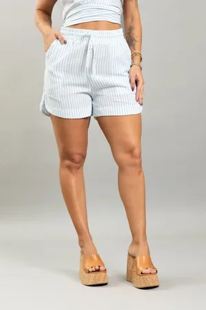 Lemier Jeans Shorts Mom Feminino Listrado Cintura Alta Lemier Collection
