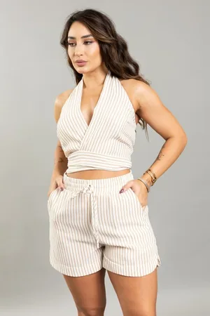 Lemier Jeans Blusa Listrada Em Poliéster Feminina Lemier Collection