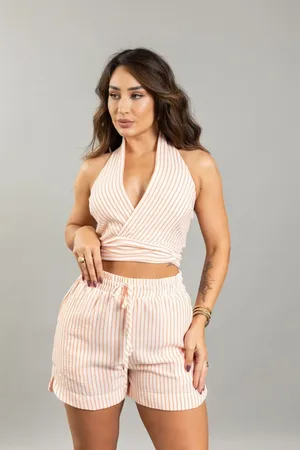 Lemier Jeans Blusa Listrada Em Poliéster Feminina Lemier Collection