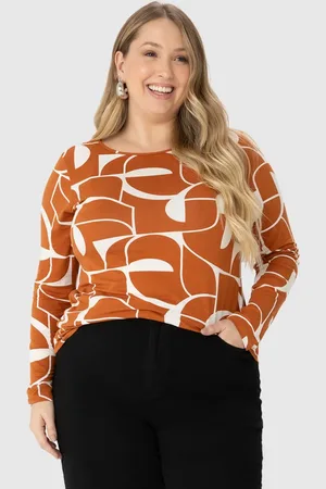 Malwee Plus Blusa Feminina Plus Size Geométrico Manga Longa Em Viscose Stretch