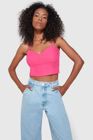 ENFIM Blusa Cropped Feminina Decote Coração Em Viscolinho