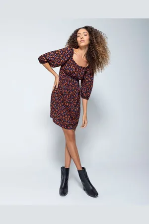 ENFIM Vestido Evasê Feminino Manga Bufante Em Viscose