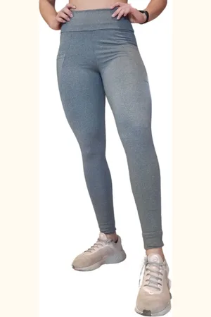 Heide Ribeiro Calça Legging Plus Size Super Silver Bolso Cinza Mescla