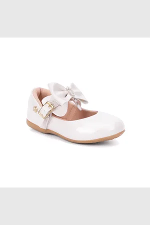 Menina Fashion Infantil - Sapatilha Off White Menina Estilo Boneca Tira Com Laço
