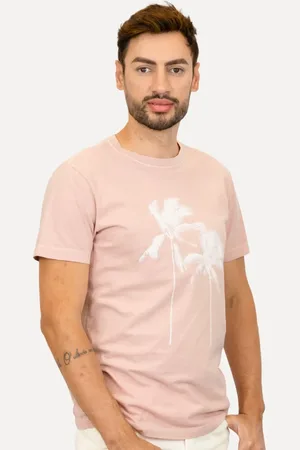 OSKLEN Camiseta Masculina Slim Stone Coconut Tree Rosa Claro Incolor