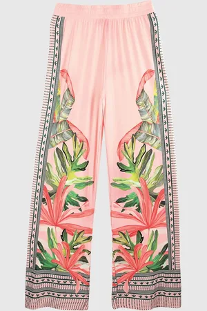 Malwee Calça Feminina Wide Leg Folhagem Em Moletinho De Viscose