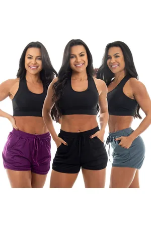 FRISTYLE Kit 3 Short Corrida Treino Academia Esportivo Bolso Feminino