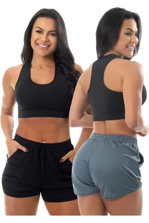 FRISTYLE Kit 2 Short Corrida Treino Academia Esportivo Bolso Feminino