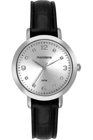 Mondaine Relógio Feminino Casual Visor Metalizado Cristais Prata