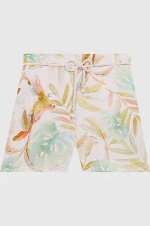 Malwee Plus Shorts Feminino Plus Size Estampado Com Cinto De Cordão Em Viscolinho