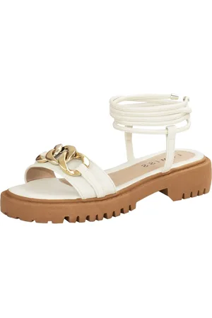 Lumiss Sandália Feminina Flatform Tratorada Corrente Amarração Off White