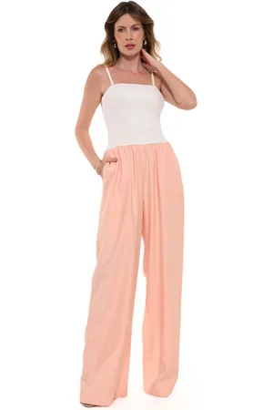 Bisô Macacão Canelado/Pantalona Off White/Laranja - Laranja