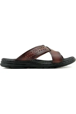 PEGADA Chinelo Masculino em Couro Pinhao