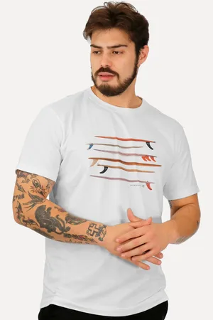 OSKLEN Camiseta Masculina Slim Vintage Listrado Pranchas Branca