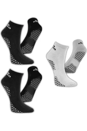 Winston Kit 3 Pares Meia Antiderrapante Unissex Masculina Feminina Pilates Yoga Hidroginástica Esportes 2 Pretas 1 Cinza
